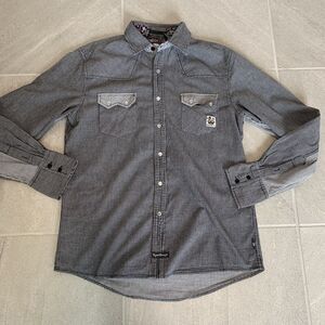 English Laundry Black Men’s Snap Button Dress Shirt Button Down Size M